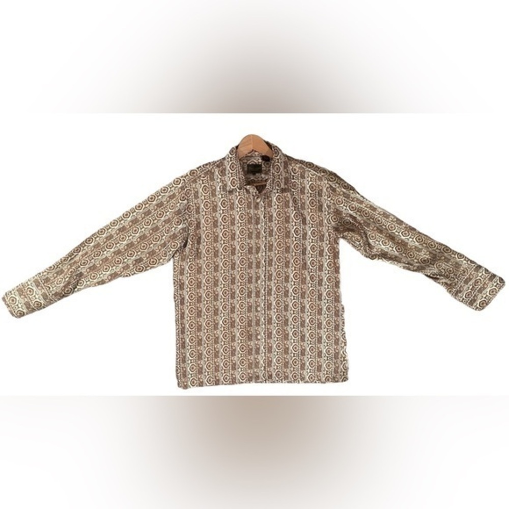 Cigar Couture Brown Geometric Spread Collar Casual Cotton Shirt Size‎ XL